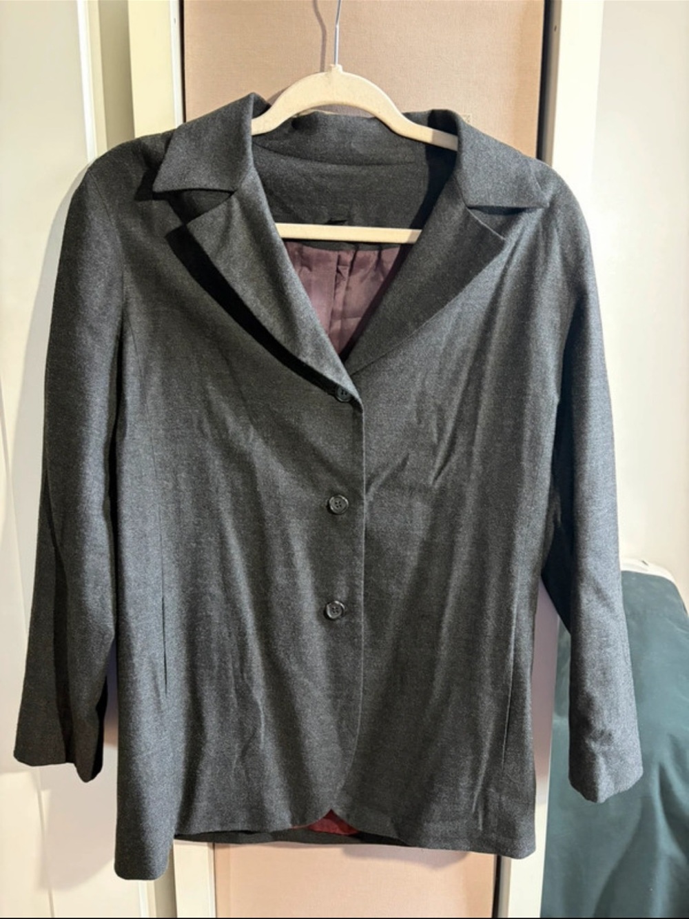 Classic Women's Wool Gray Button-Front Blazer Jacket